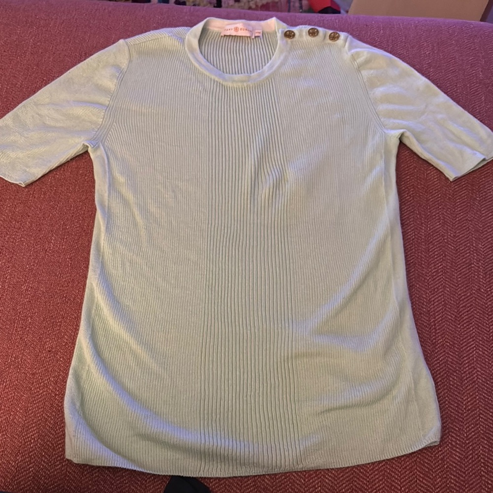 Mint Green Tory Burch Short Sleeve Top